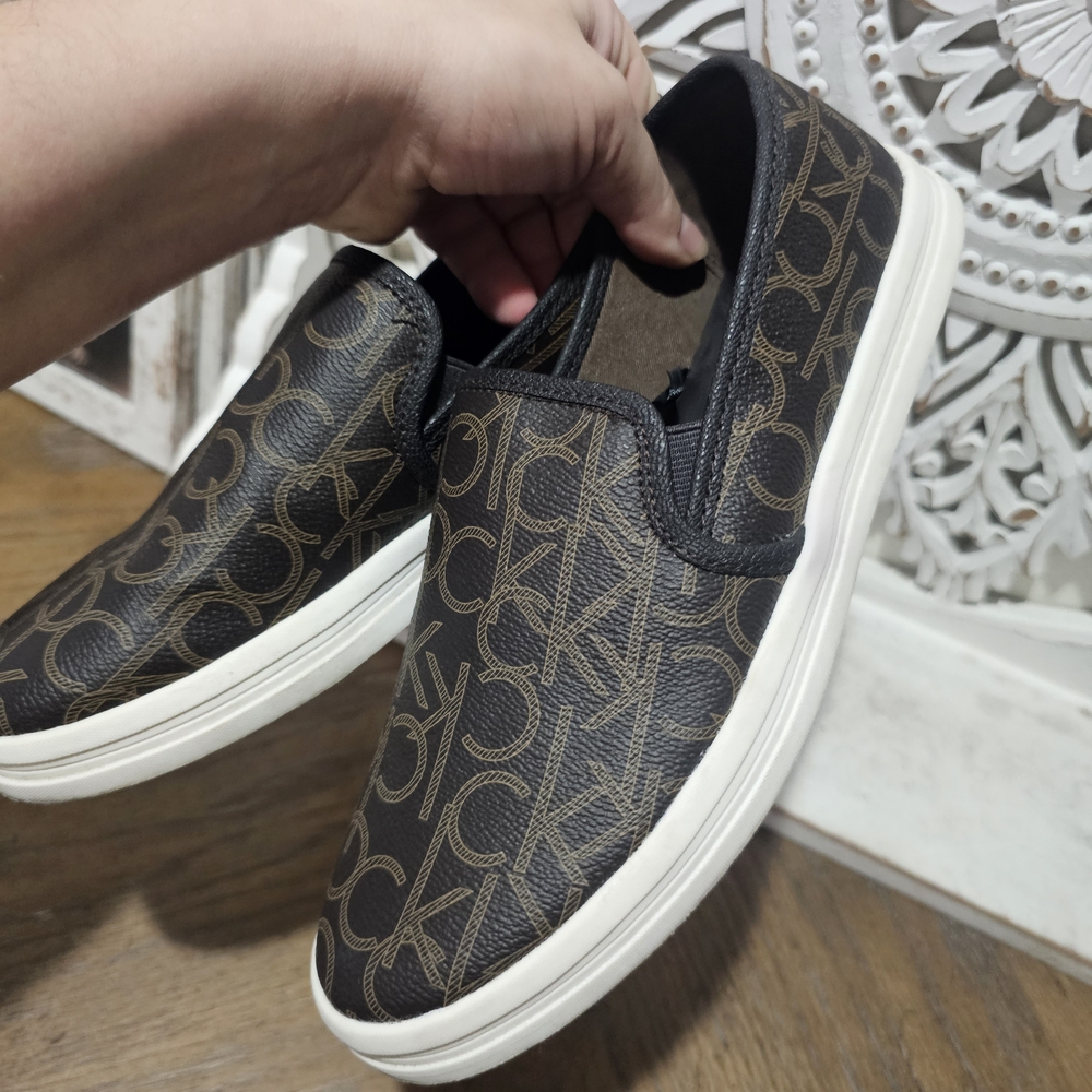 Calvin Kelin Brown Logo Slip-On Shoes Womens 8 - Picture 6 of 6